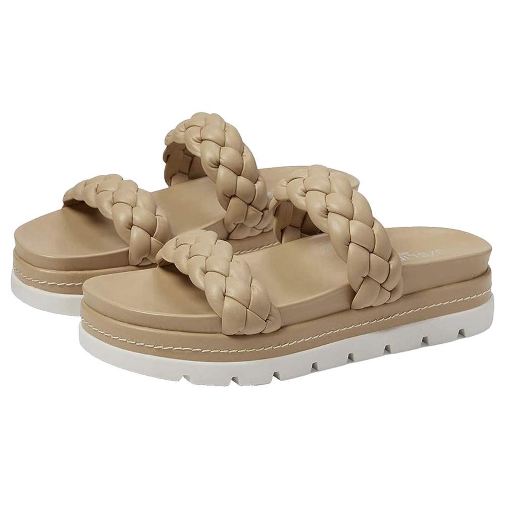 J/SLIDES Chunky Braided Platform Slides Sandals 8 Lug Sole Nude Beige NWOT